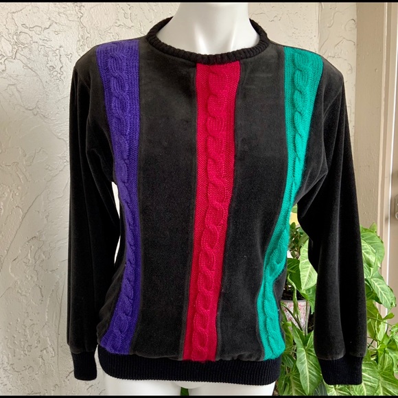 VTG 60s Velour & Cable Knit Pullover Sweater - Picture 1 of 9